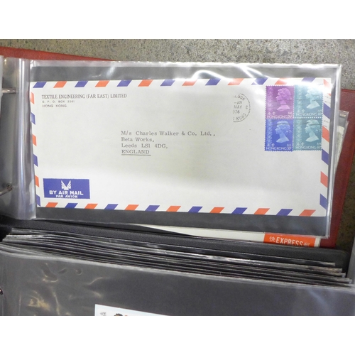 747 - Stamps; a box of Hong Kong covers including album of postal history, album of postal stationery plus... 