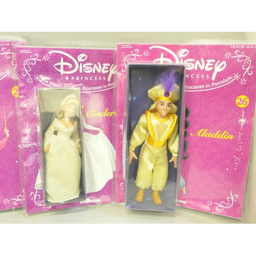 753 - Four Disney Princesses in Porcelain figures by DeAgostini; Jasmine, Cinderella, Aladdin and Fairy Go... 