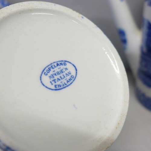 760 - Three Copeland Spode blue and white water jugs, one lid a/f