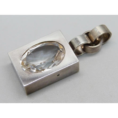 991 - An Elis Kauppl Kupittaan Kulta Finnish sterling silver pendant with rock crystal, impressed anvil ma... 