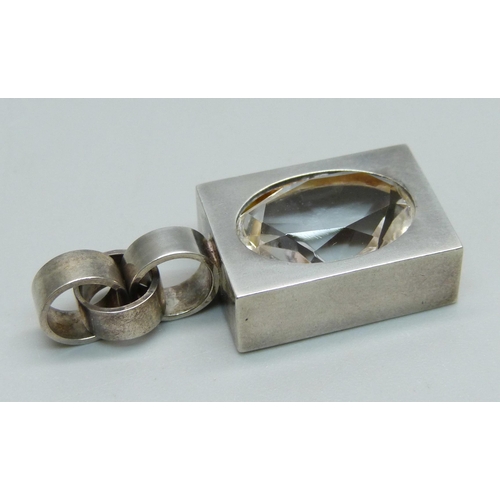 991 - An Elis Kauppl Kupittaan Kulta Finnish sterling silver pendant with rock crystal, impressed anvil ma... 