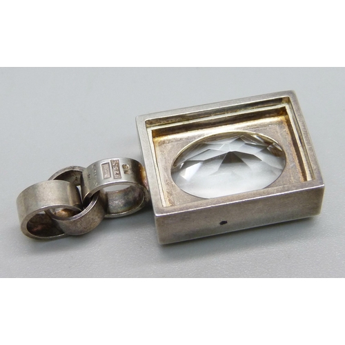 991 - An Elis Kauppl Kupittaan Kulta Finnish sterling silver pendant with rock crystal, impressed anvil ma... 