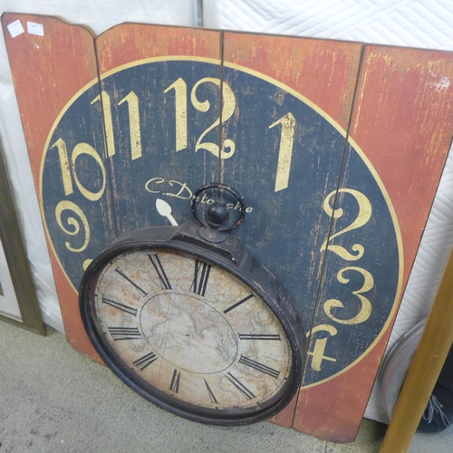 1629 - Two rustic clocks, one missing hands