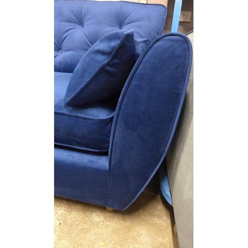 1314 - A pair of Hoxton blue velvet upholstered three seater sofas RRP £1598