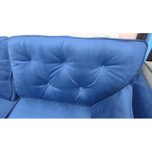 1314 - A pair of Hoxton blue velvet upholstered three seater sofas RRP £1598