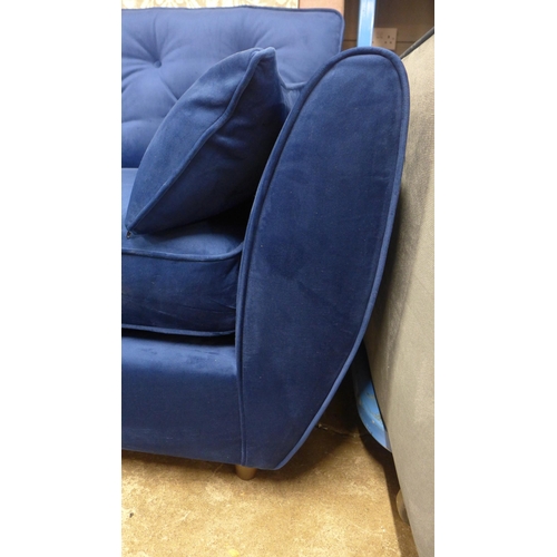 1326 - A Hoxton blue velvet upholstered three seater sofa RRP £799