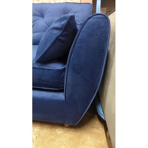 1327 - A Hoxton blue velvet upholstered three seater sofa RRP £799