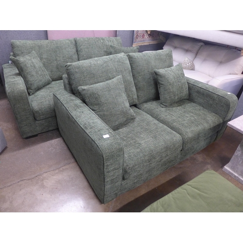 1360 - A pair of Shada Hopsack green upholstered two seater sofas RRP £1698