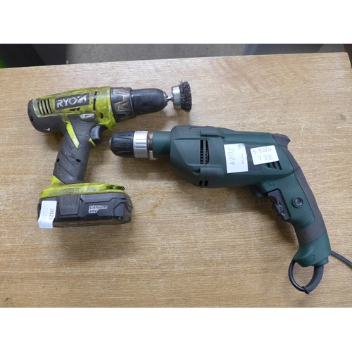 2027 - A Wickes 240v hammer-drill and a Ryobi 18v multi function drill * This lot is subject to VAT