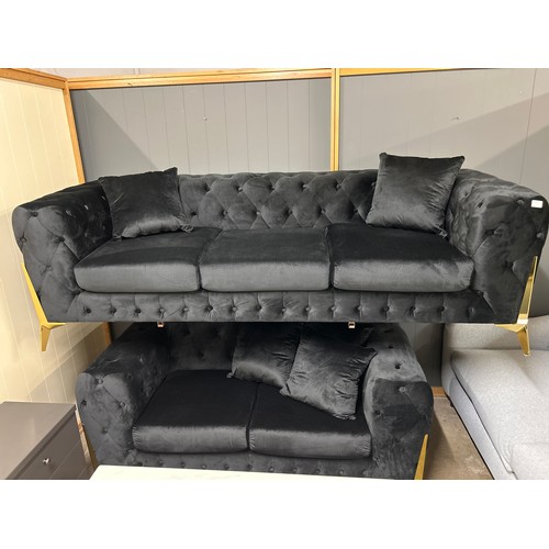 1415 - A Matrix black velvet three and two seater sofa * This lot is subject to VAT