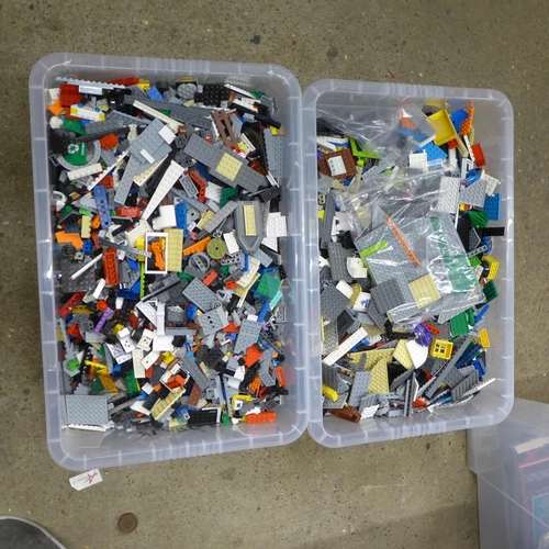 2096 - Two large tubs of mixed Lego and Cobi building bricks and a large tub containing a quantity of child... 