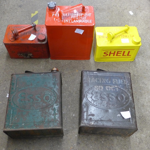 2116 - A collection of five metal fuel cans