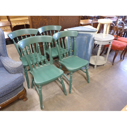 193 - A set of four painted beech kitchen chairs, a rocking chair, a small commode and two others