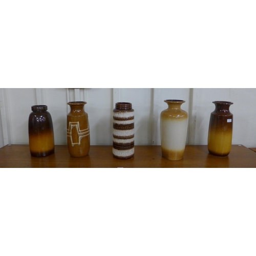 23 - Five West German brown and ochre glazed porcelain vases