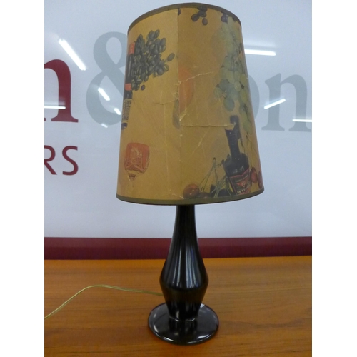 23B - A 1950s brown porcelain table lamp, with original shade