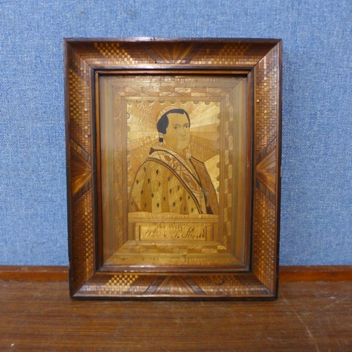 329 - A Dutch Huguenot straw work picture, religious figure, framed