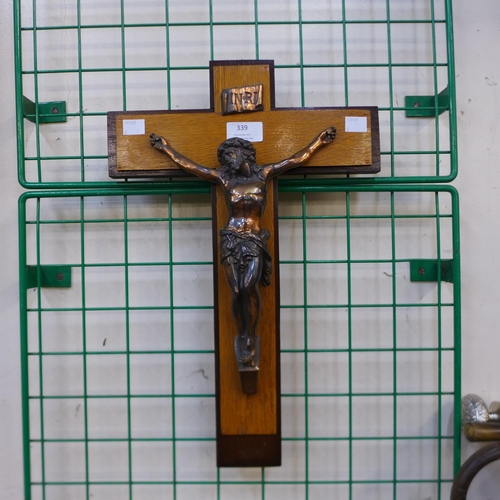 339 - A French oak wall hanging crucifix