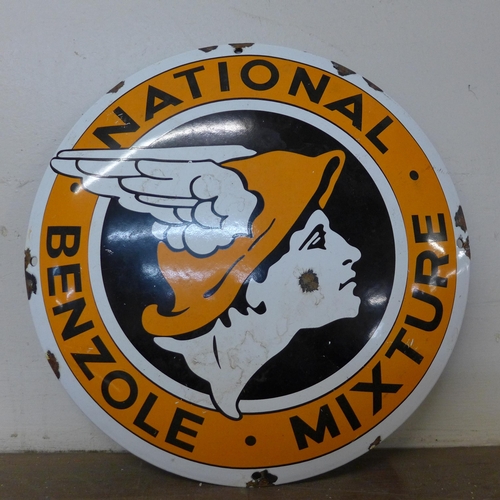 361 - An enamelled metal National Benzole Mixture circular advertising sign