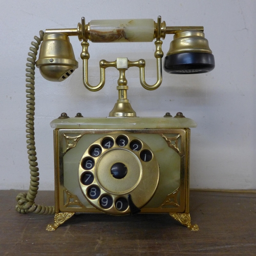 363 - A vintage onyx and brass telephone