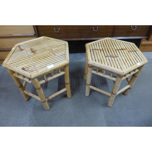 51 - A pair of bamboo hexagonal occasional tables