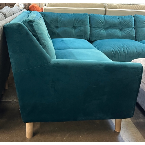 1345 - A blue velvet corner sofa