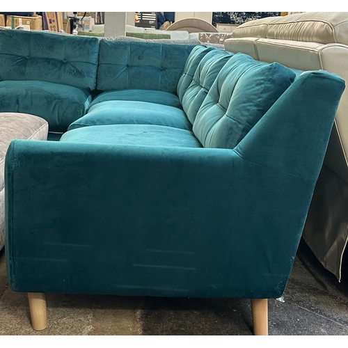 1345 - A blue velvet corner sofa