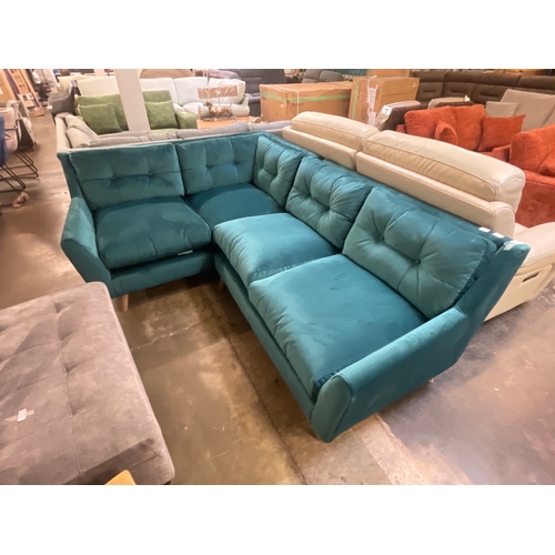 1346 - A turquoise velvet upholstered corner sofa