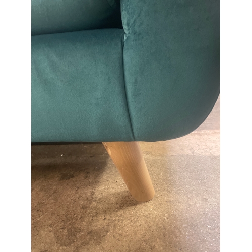 1347 - A turquoise velvet upholstered corner sofa