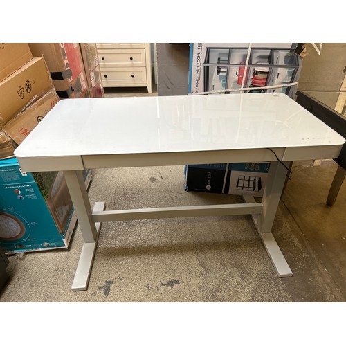 1512 - A white glass and steel adjustable desk