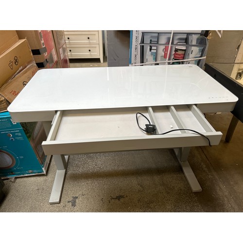 1512 - A white glass and steel adjustable desk