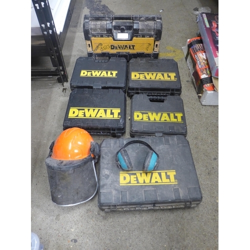 2094 - 5 DeWalt tool cases, a DeWalt radio and a JSP chainsaw safety helmet