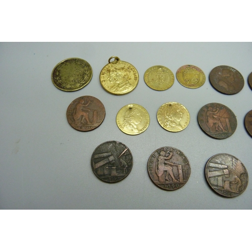 1299 - A collection of 18th and 19th Century trade and game tokens, etc., including Nottingham related and ... 