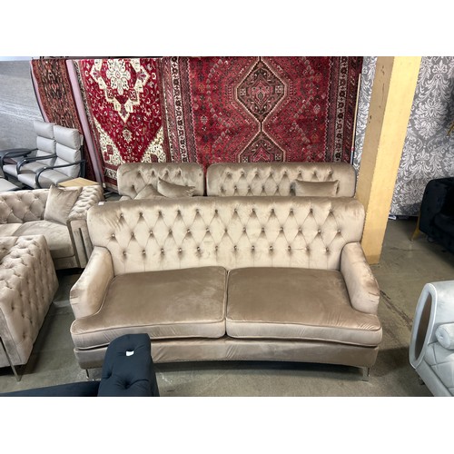 1374 - A Shane brushed gold velvet three seater sofa, two seater sofa and armchair * This lot is subject to... 