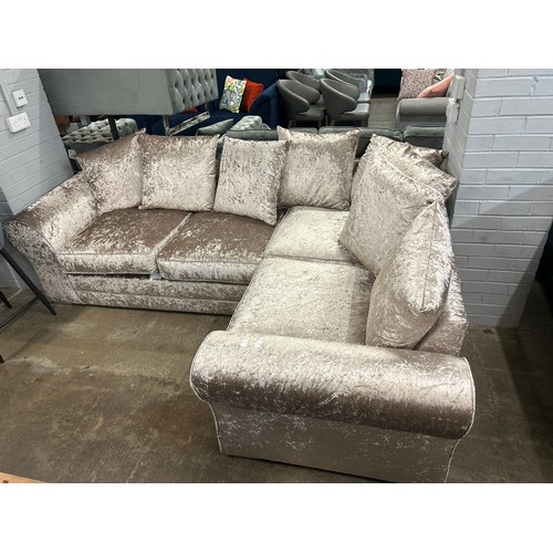 1375 - A mink crushed velvet upholstered RHF corner sofa