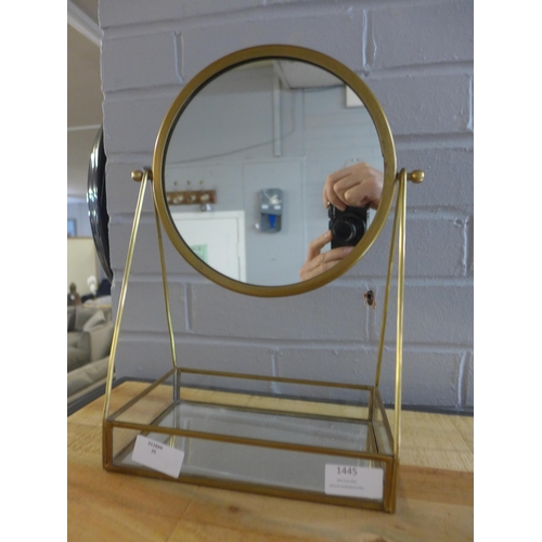 1437 - A large antiqued brass effect table mirror with mirrored tray H 33cm (369502520)