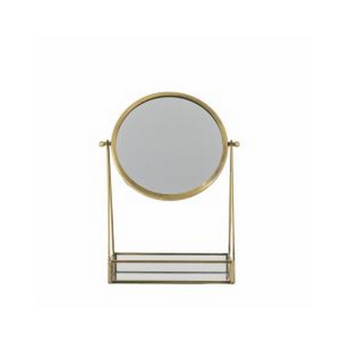 1437 - A large antiqued brass effect table mirror with mirrored tray H 33cm (369502520)