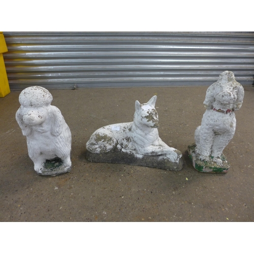 2251 - 3 Stone dog garden ornaments