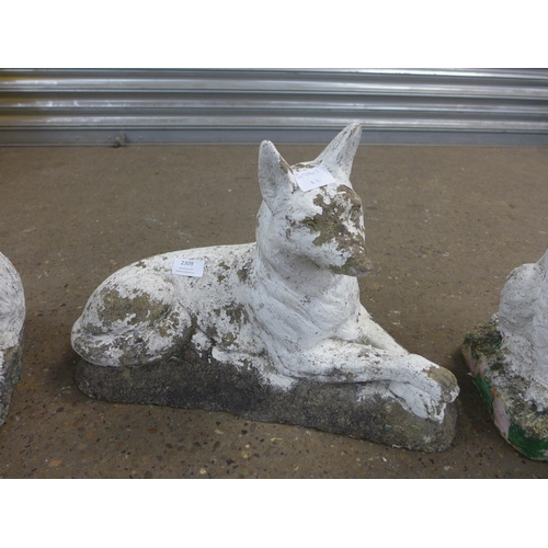 2251 - 3 Stone dog garden ornaments