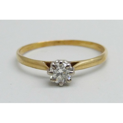 1049 - An 18ct gold and diamond solitaire ring, approximately 0.25ct diamond weight, 1.2g, N