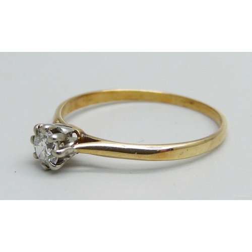 1049 - An 18ct gold and diamond solitaire ring, approximately 0.25ct diamond weight, 1.2g, N