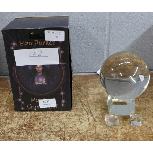 1081 - A Lisa Parker 100mm mystical crystal ball, boxed