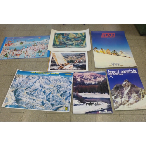 1082 - Seven large sports posters (A1) size); five winter sports and travel posters from the 1970s, a ski p... 