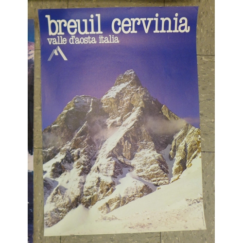 1082 - Seven large sports posters (A1) size); five winter sports and travel posters from the 1970s, a ski p... 