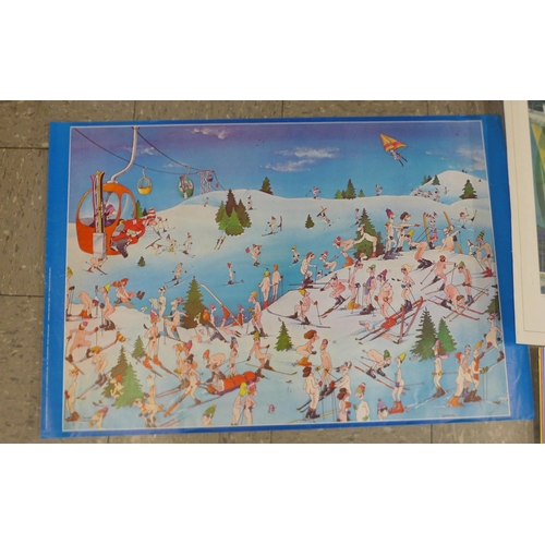 1082 - Seven large sports posters (A1) size); five winter sports and travel posters from the 1970s, a ski p... 