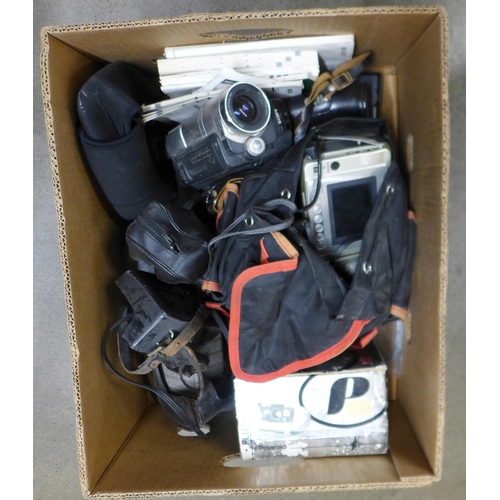 1085 - A box of cameras and Sharp and Sony camcorders **PLEASE NOTE THIS LOT IS NOT ELIGIBLE FOR POSTING AN... 