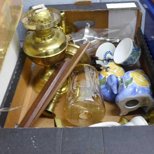 1090 - A large house clearance lot; china, glass and household items including Adams and Cottageware, oil l... 