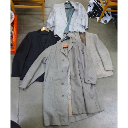 1093 - A Macintosh rain mac, two other jackets and a dinner jacket and trousers **PLEASE NOTE THIS LOT IS N... 