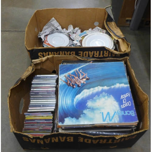 1119 - A box of LP records, CDs, cassette tapes and a box of mixed china **PLEASE NOTE THIS LOT IS NOT ELIG... 