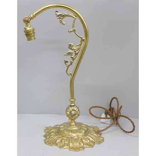 611 - An Edwardian brass electric lamp, provenance Belgian Hotel, 42cm