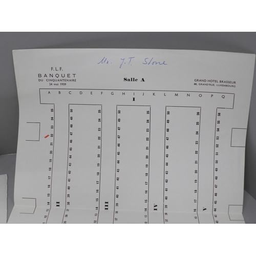 630 - Football, Luxembourg FA 50th Anniversary, 1908-1958 selection of items including tickets, menu cards... 